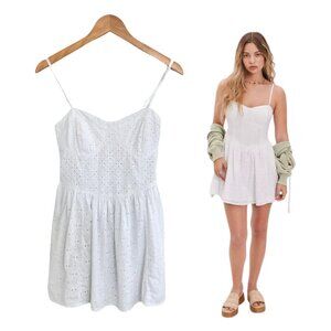 American Eagle Dress Women Small White Mini Corset Cami Eyelet Pockets 0395-7361